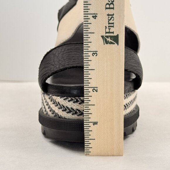 Sorel Womens 7.5 Wedge Sandals Black Beige Strappy Joanie II Slingback Chevron - Picture 12 of 13